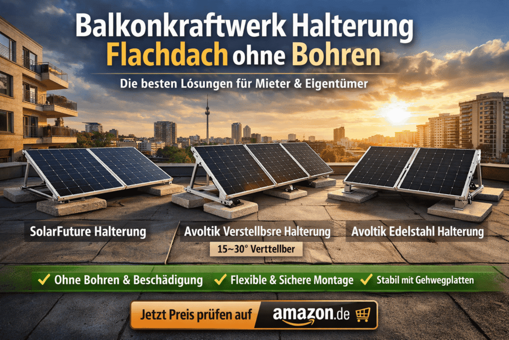 Balkonkraftwerk Halterung Flachdach ohne Bohren