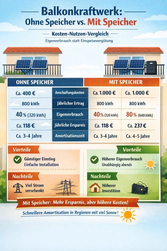 Balkonkraftwerk mit Speicher Komplettset 800W